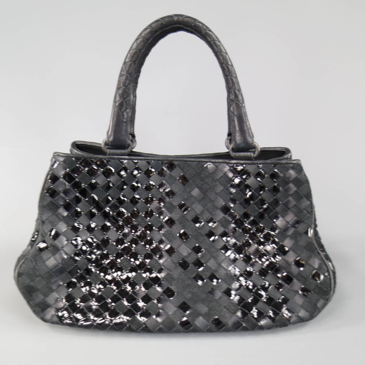 BOTTEGA VENETA Black Leather Suede & Patent Intrecciato Handbag 1