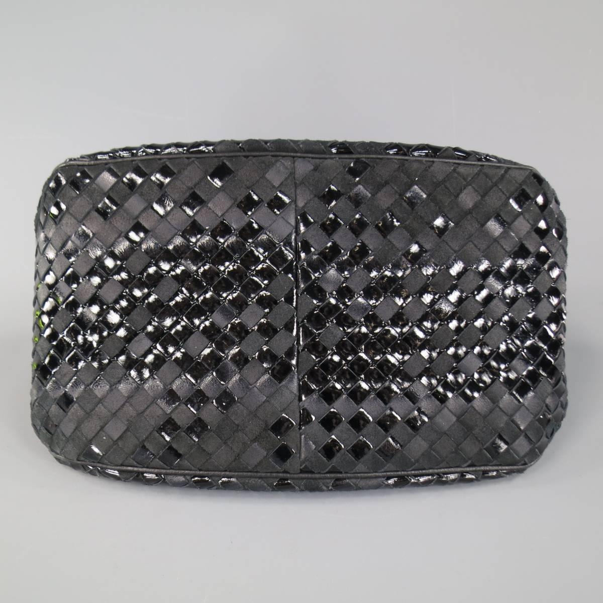 BOTTEGA VENETA Black Leather Suede & Patent Intrecciato Handbag 3