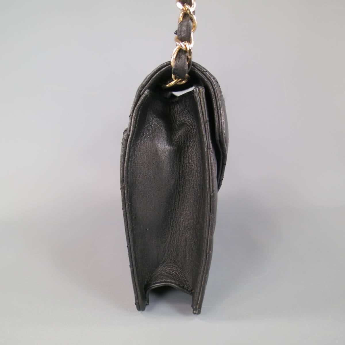 Women's Vintage I.MAGNIN Black Quilted Leather Gold Woven Chain Strap Shoulder Bag