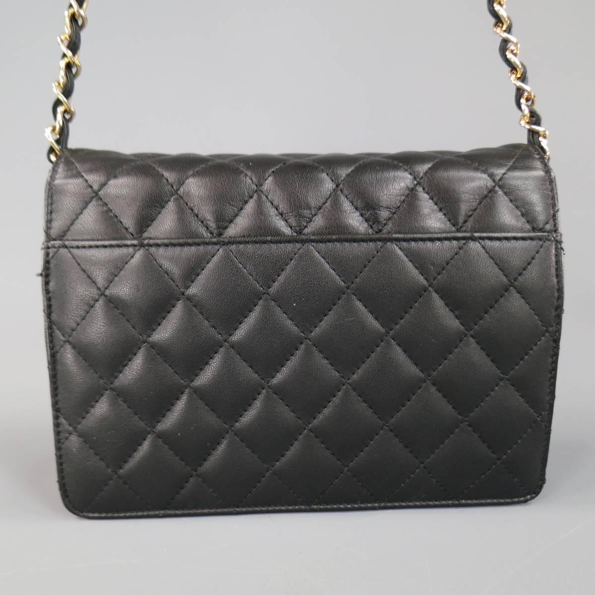 Vintage I.MAGNIN Black Quilted Leather Gold Woven Chain Strap Shoulder Bag 2
