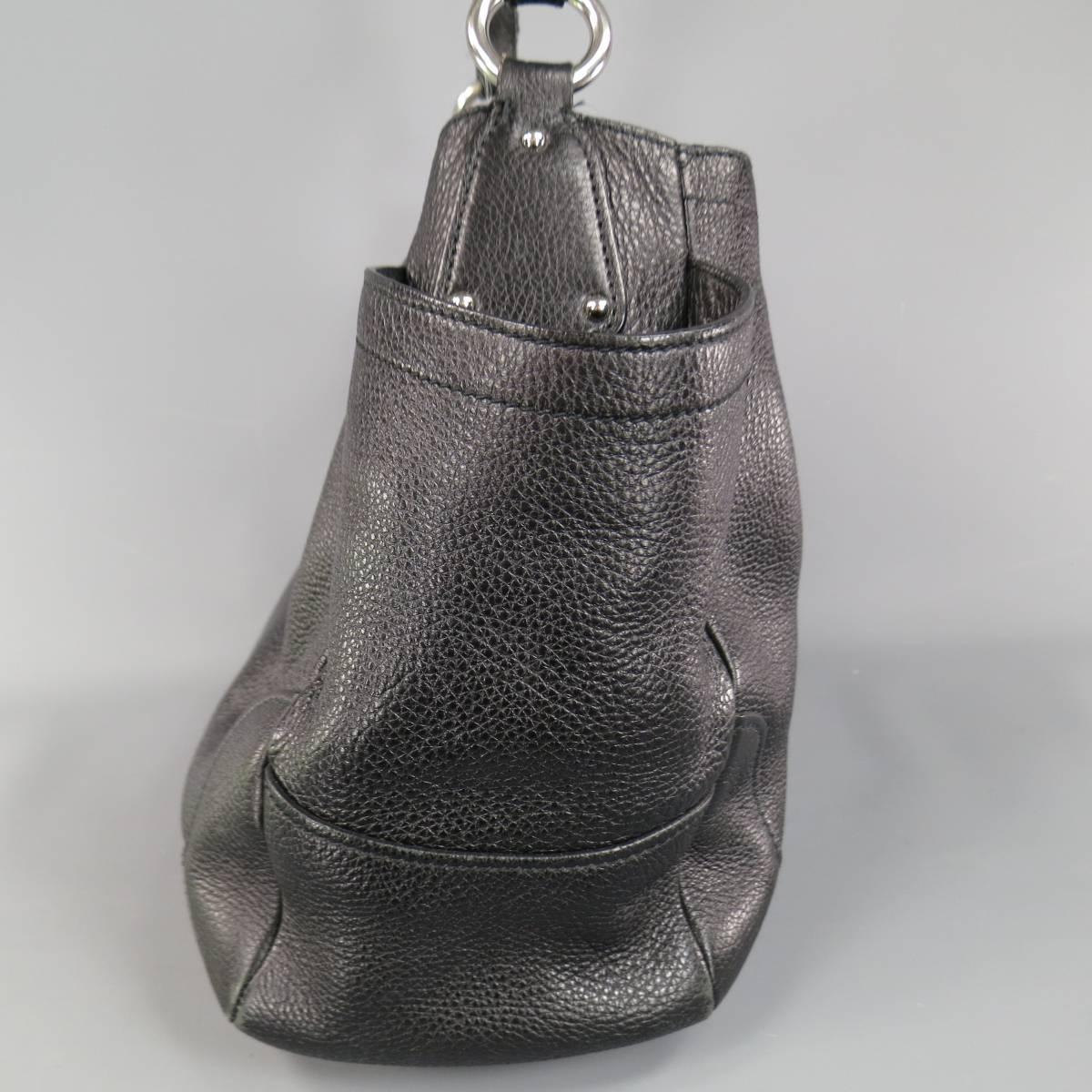 PRADA Black Pebbled Leather Silver Hoop Logo Shoulder Bag 1