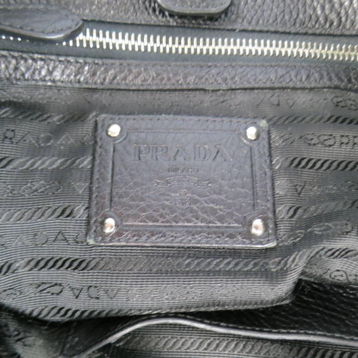 PRADA Black Pebbled Leather Silver Hoop Logo Shoulder Bag 4