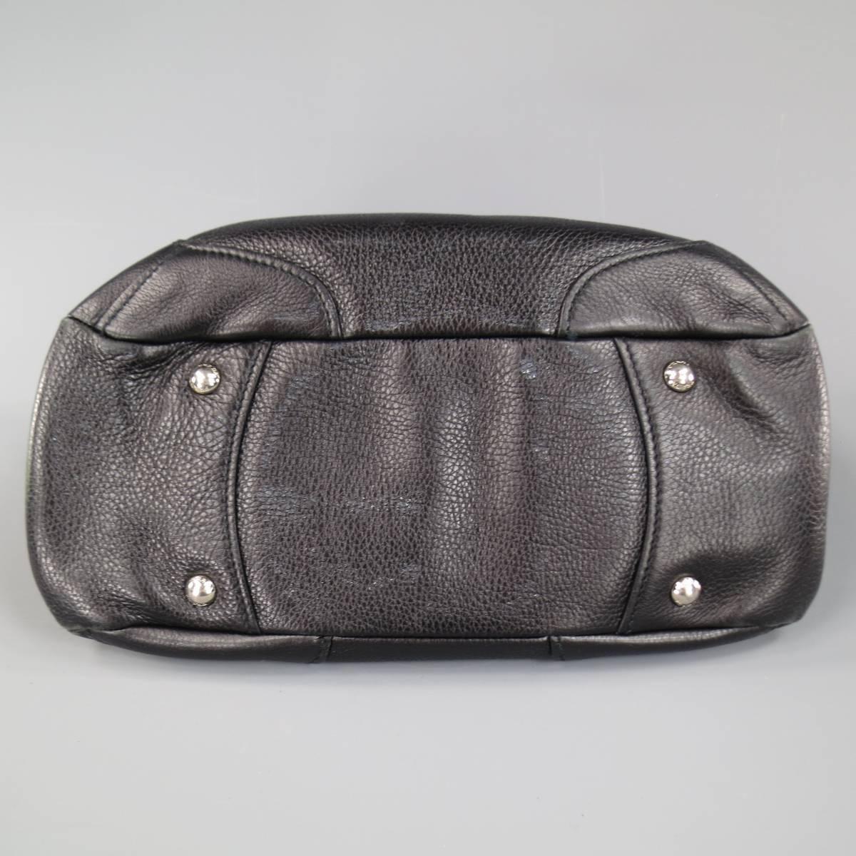 PRADA Black Pebbled Leather Silver Hoop Logo Shoulder Bag 2