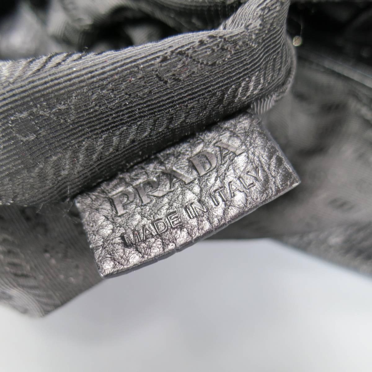 PRADA Black Pebbled Leather Silver Hoop Logo Shoulder Bag 5