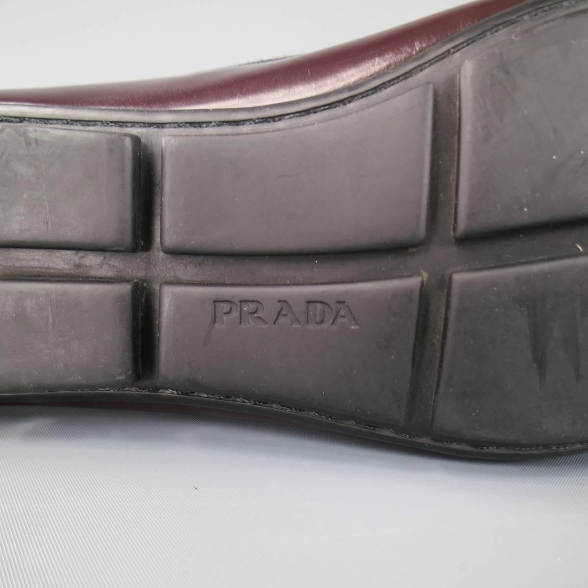Men's PRADA Size 10 Burgundy Leather Silver Metal Strap Driver Sole Loafers 1