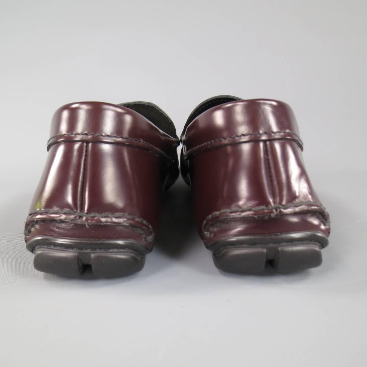 Men's PRADA Size 10 Burgundy Leather Silver Metal Strap Driver Sole Loafers 2