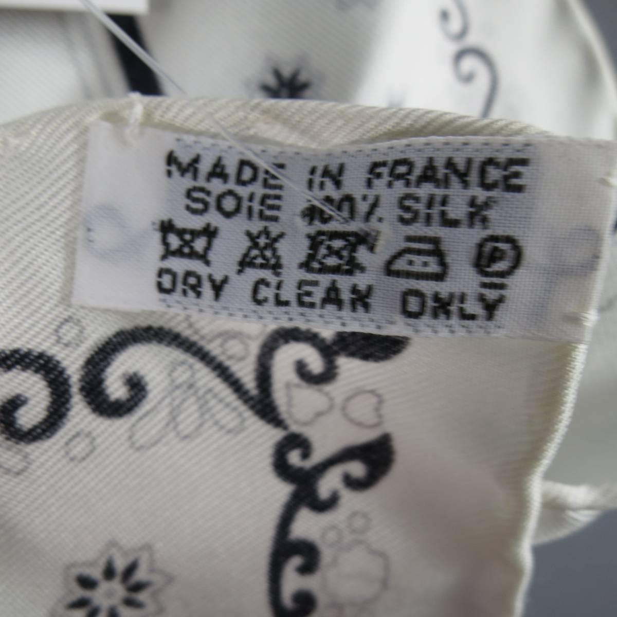 Women's or Men's HERMES 'Peuple du Vent' White & Black Silk Twill Bandana Scarf