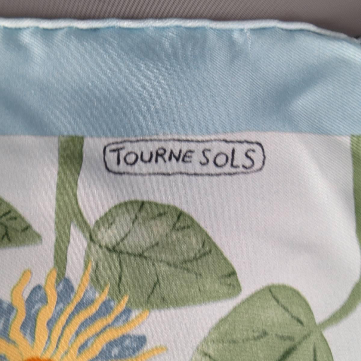 Gray HERMES 'Tourne Sols' Light Blue Sunflower Print Silk Pocket Square