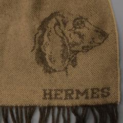 Vintage HERMES Brown & Beige Wool / Cashmere Striped Dachshund Dog Scarf