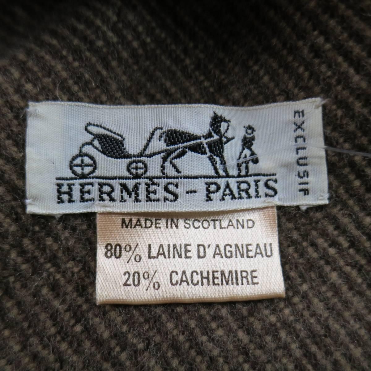 Vintage HERMES Brown & Beige Wool / Cashmere Striped Dachshund Dog Scarf 1