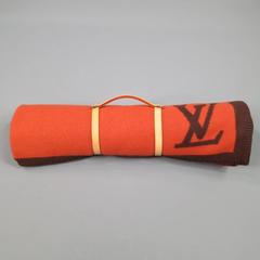 LOUIS VUITTON Orange & Brown Wool / Cashmere Print Karakoram Blanket