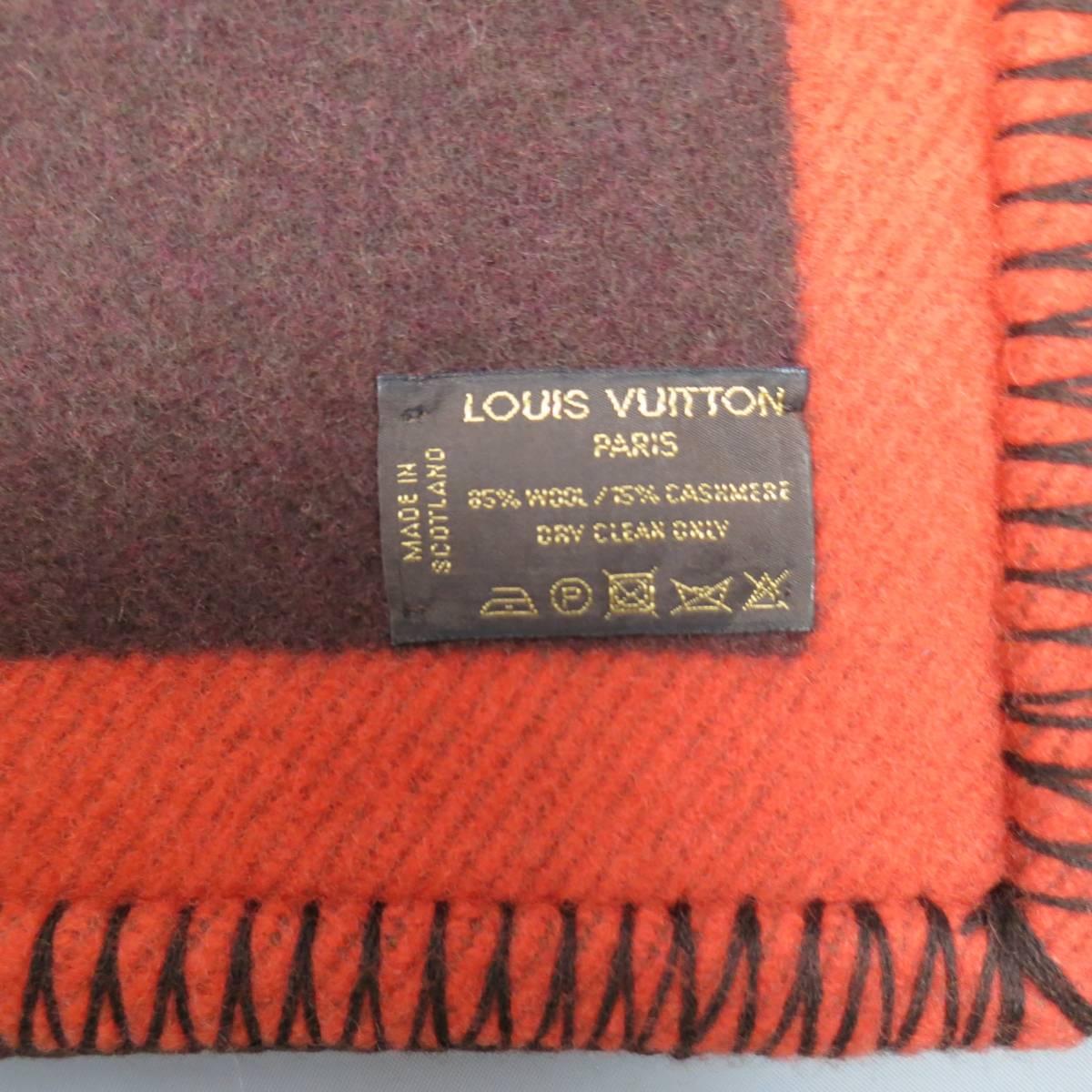 LOUIS VUITTON Orange & Brown Wool / Cashmere Print Karakoram Blanket 2