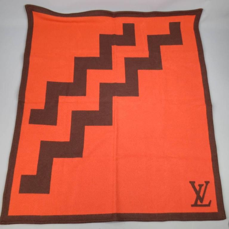 LOUIS VUITTON Orange and Brown Wool / Cashmere Print Karakoram Blanket at 1stdibs