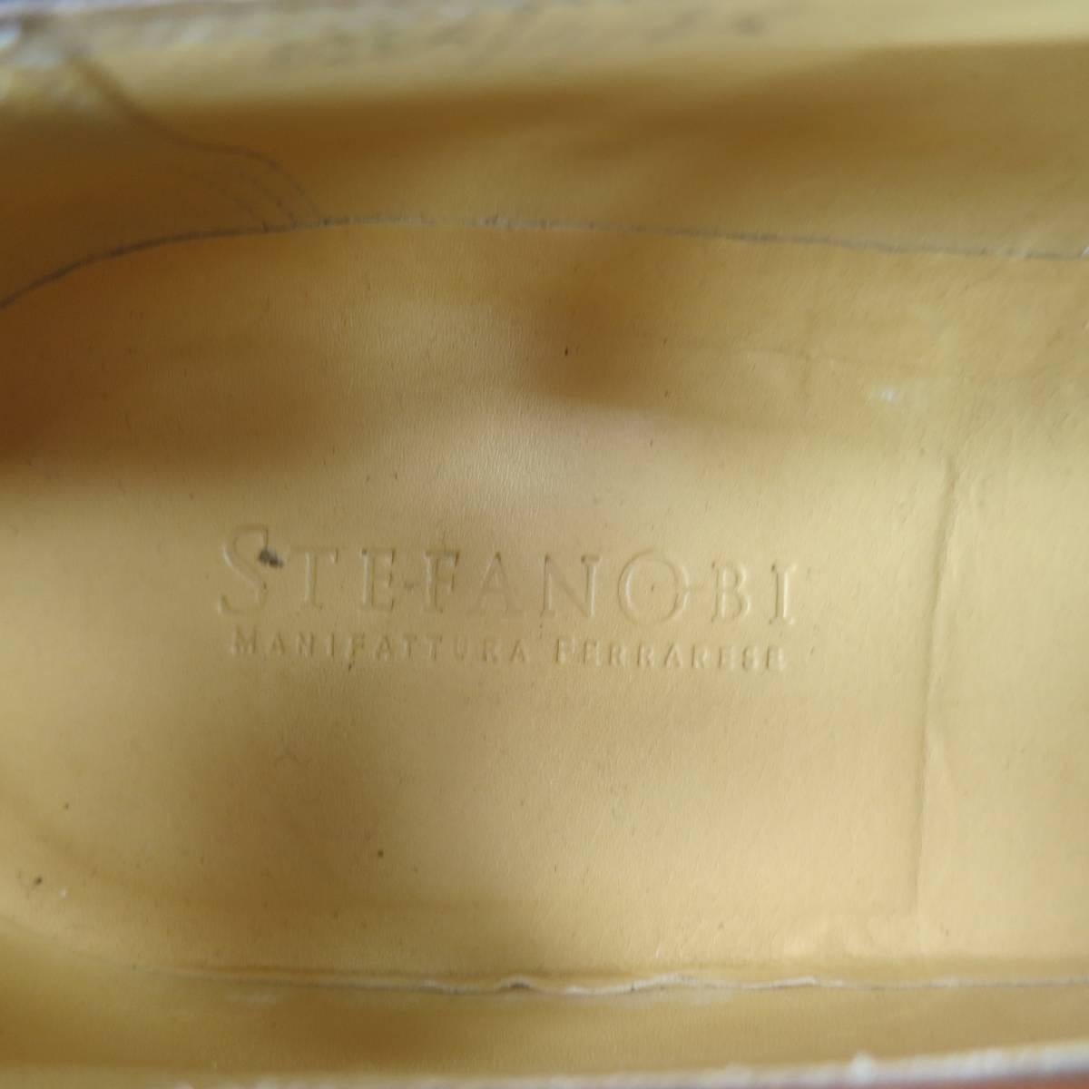 Men's STEFANOBI Size 12 Tan Leather Wingtip Square Cap Toe Lace Up 2