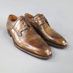 Men's BONTONI Size 12 Brown Leather Wingtip Lace Up