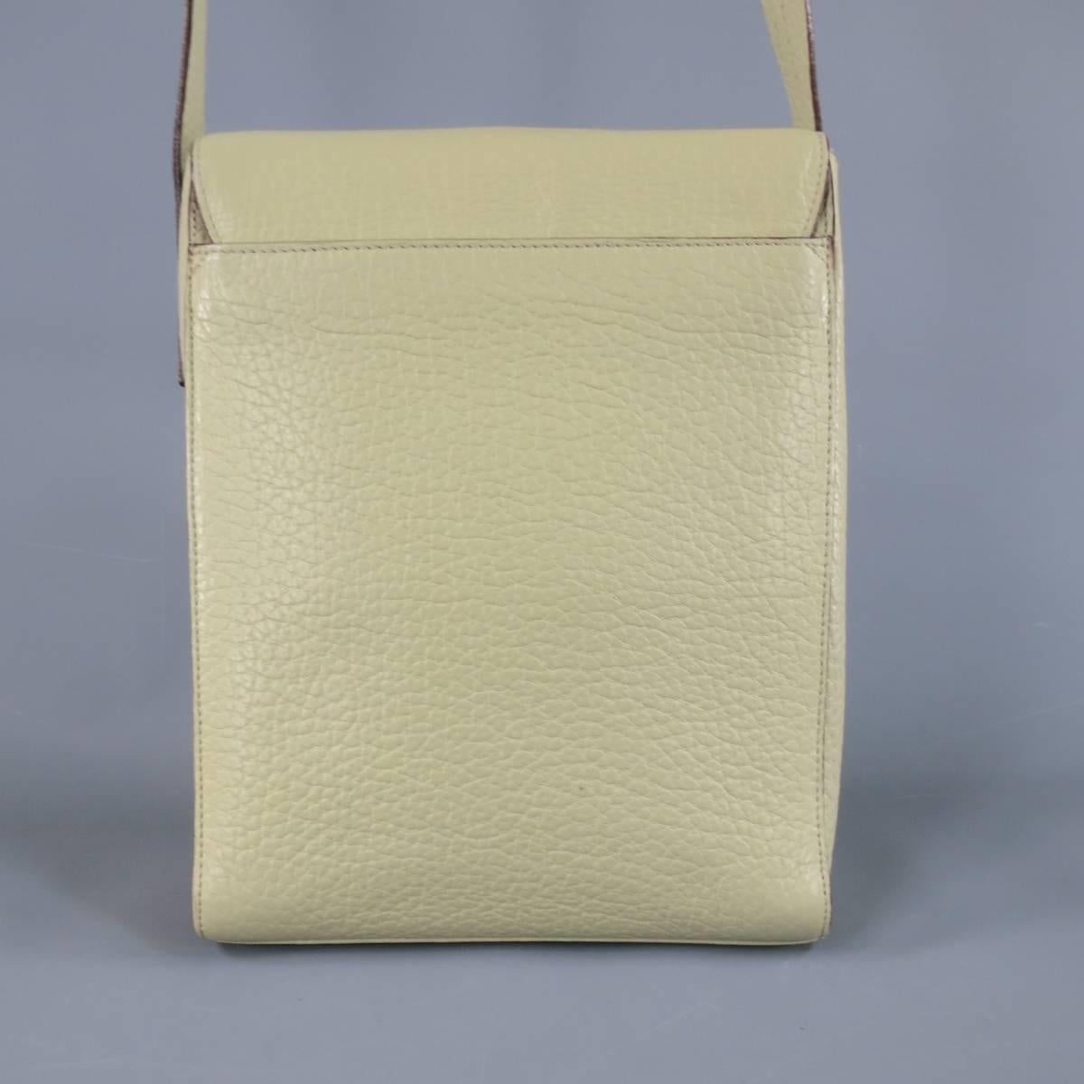 BALLY Mint Green Beige Textured Leather Cross Silver Buckle Body Bags In Good Condition In San Francisco, CA
