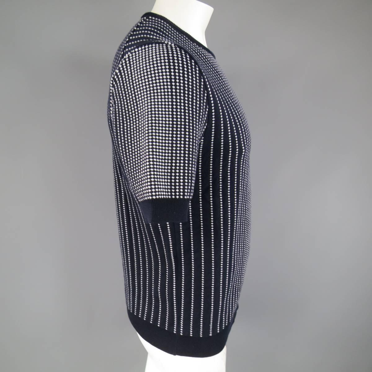 Men's JIL SANDER Size M Navy & White Spotted Gradient Short Sleeve Sweater In New Condition In San Francisco, CA