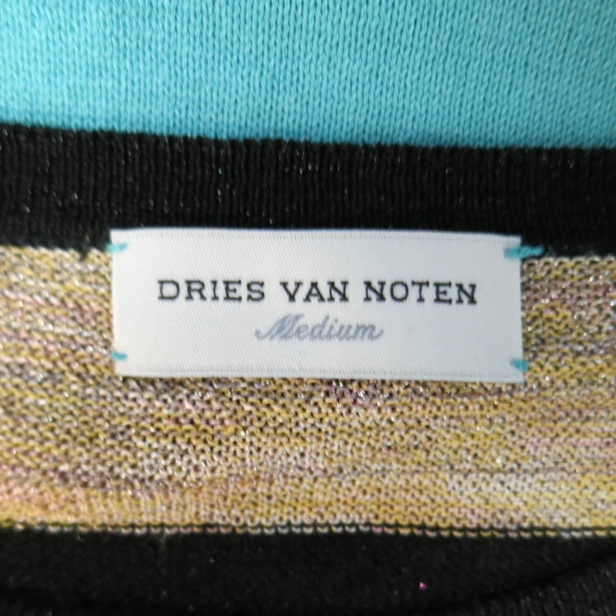 DRIES VAN NOTEN Size M Multi-Color Lurex Sparkle Stripe Cotton Blend Pullover 1