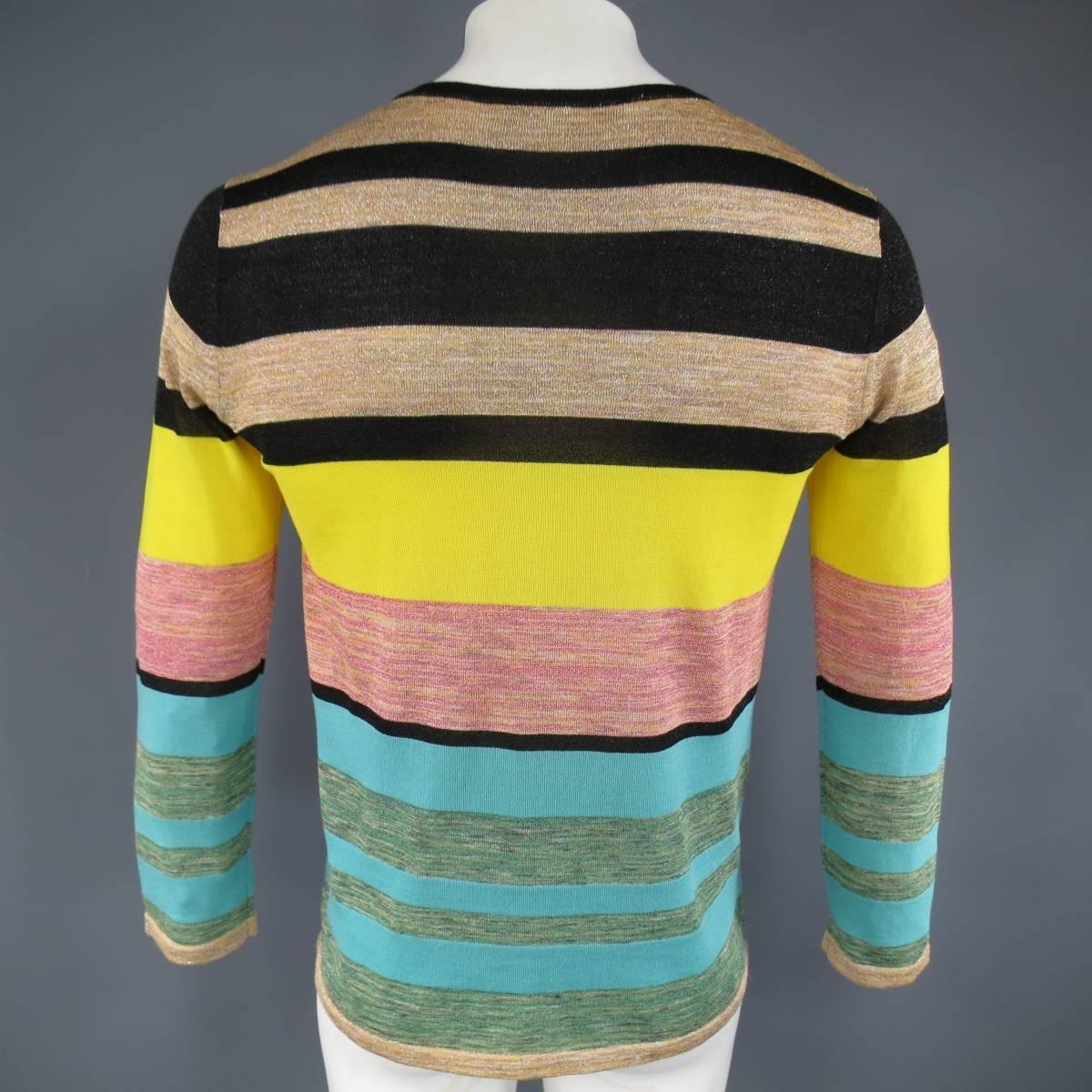 Men's DRIES VAN NOTEN Size M Multi-Color Lurex Sparkle Stripe Cotton Blend Pullover