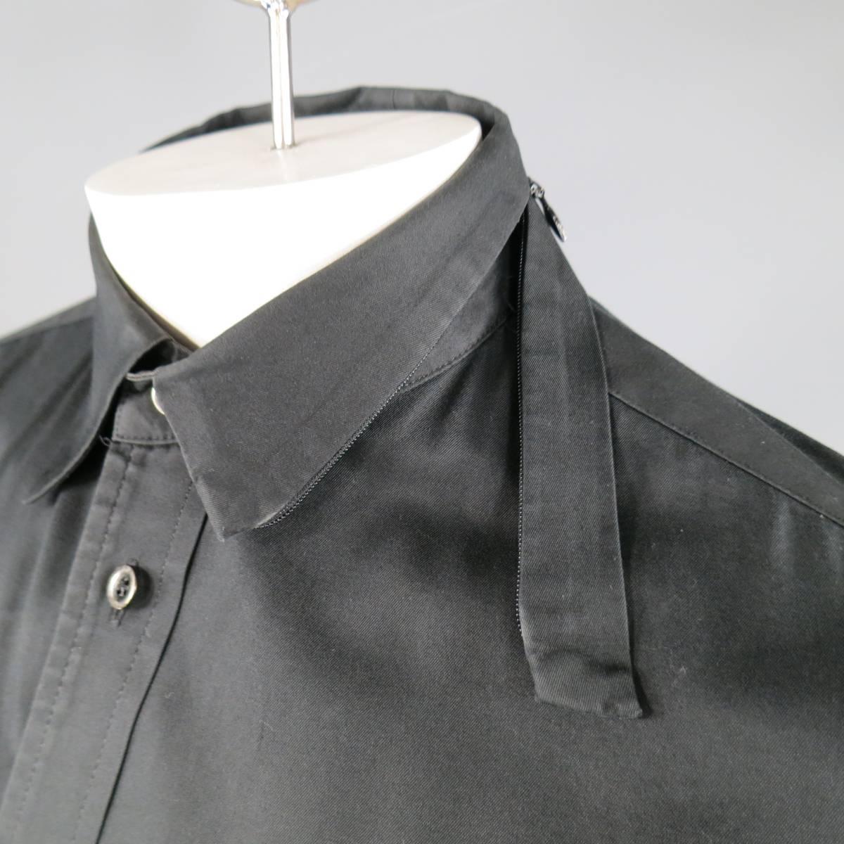 Men's Vintage YOHJI YAMAMOTO Size L Black Cotton Long Sleeve Zip Collar Shirt