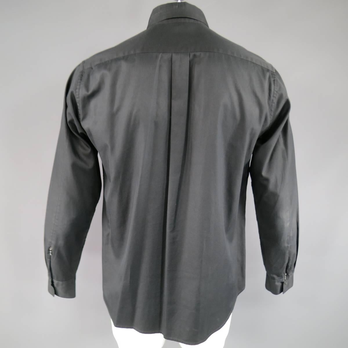 Vintage YOHJI YAMAMOTO Size L Black Cotton Long Sleeve Zip Collar Shirt 2