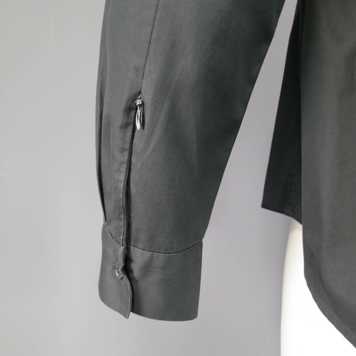 Vintage YOHJI YAMAMOTO Size L Black Cotton Long Sleeve Zip Collar Shirt 4