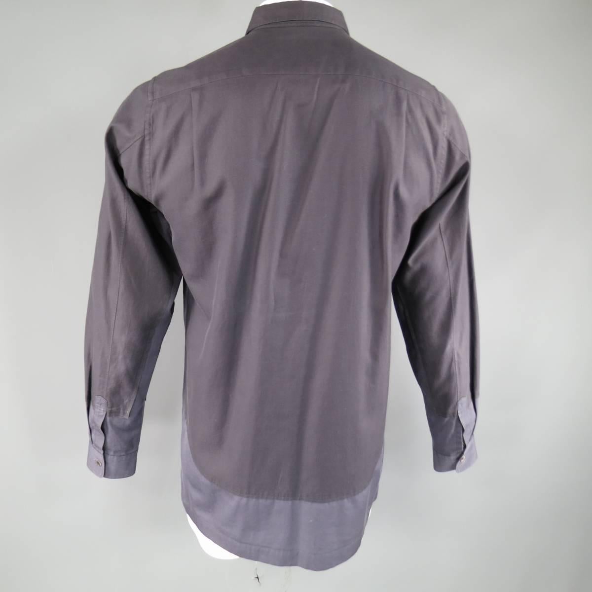 Men's COMME des GARCONS Size L Two Tone Charcoal Color Block Panel Cotton Shirt 2
