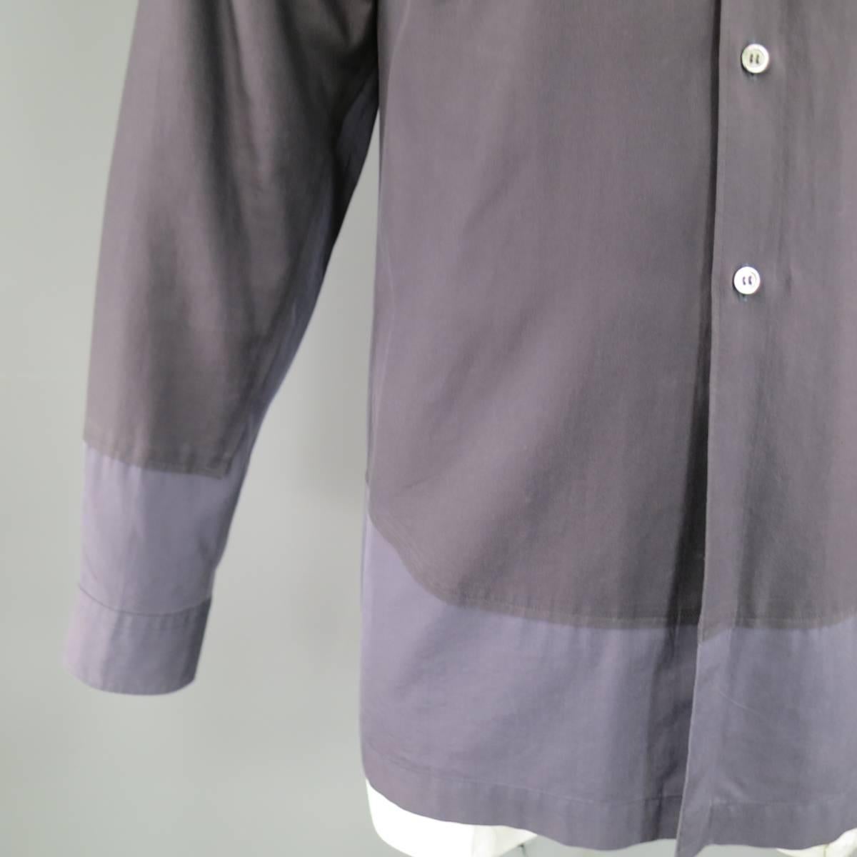 Men's COMME des GARCONS Size L Two Tone Charcoal Color Block Panel Cotton Shirt In Good Condition In San Francisco, CA