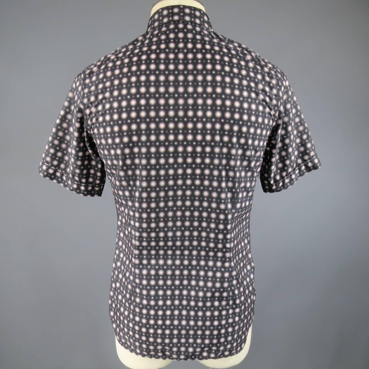 Gray Men's JIL SANDER Size S Charcoal & Pink Spotted Polyamide Strontium Shirt