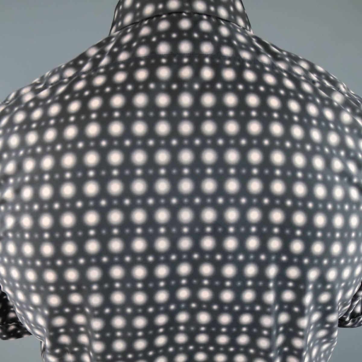 Men's JIL SANDER Size S Charcoal & Pink Spotted Polyamide Strontium Shirt In Excellent Condition In San Francisco, CA