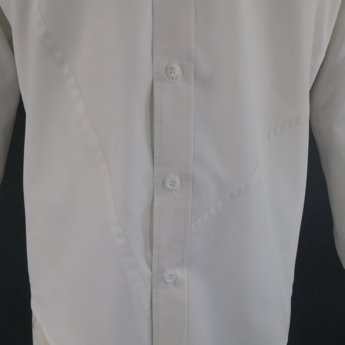 Vintage YOHJI YAMAMOTO Size L White Patchwork Cotton Long Sleeve Shirt In Excellent Condition In San Francisco, CA