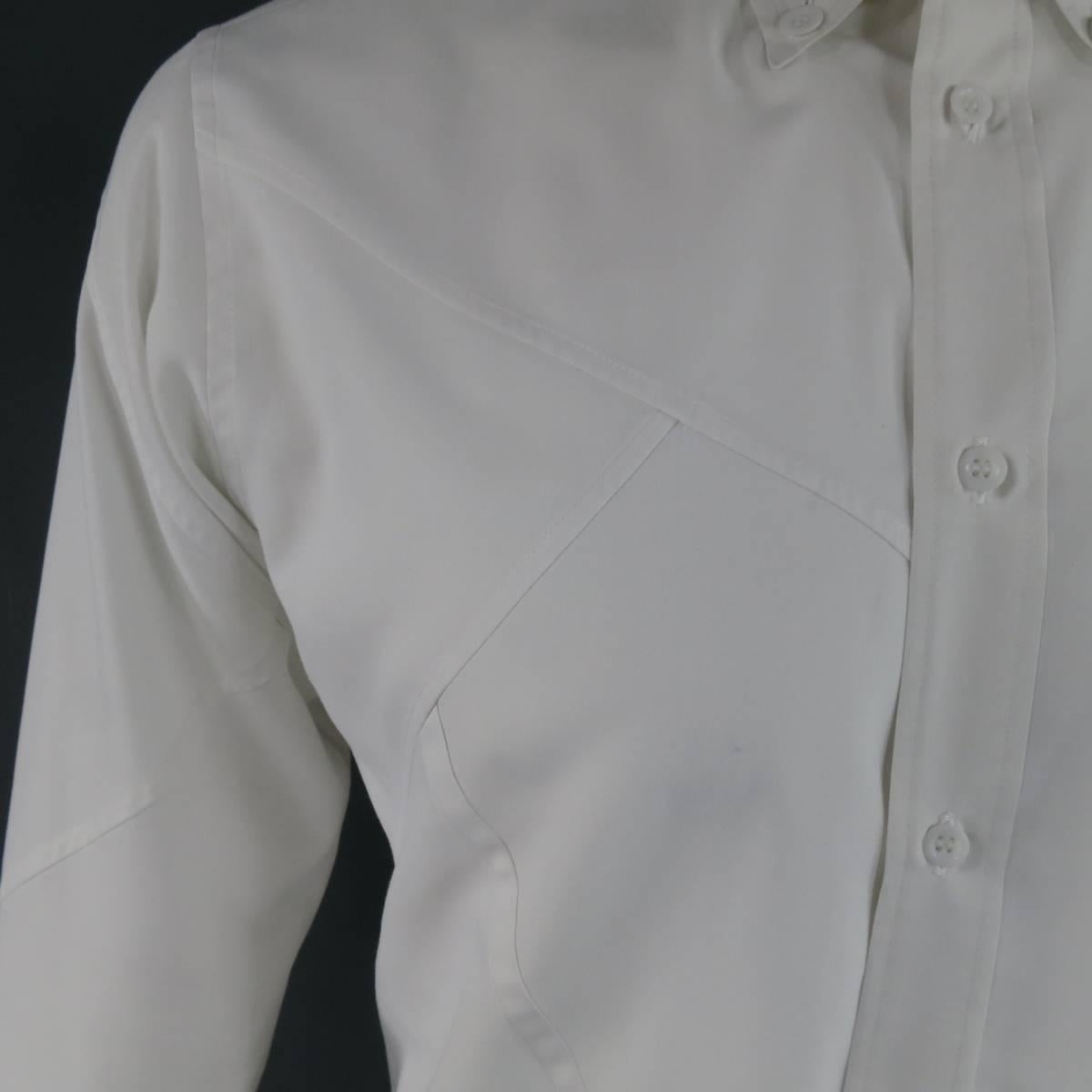 Gray Vintage YOHJI YAMAMOTO Size L White Patchwork Cotton Long Sleeve Shirt