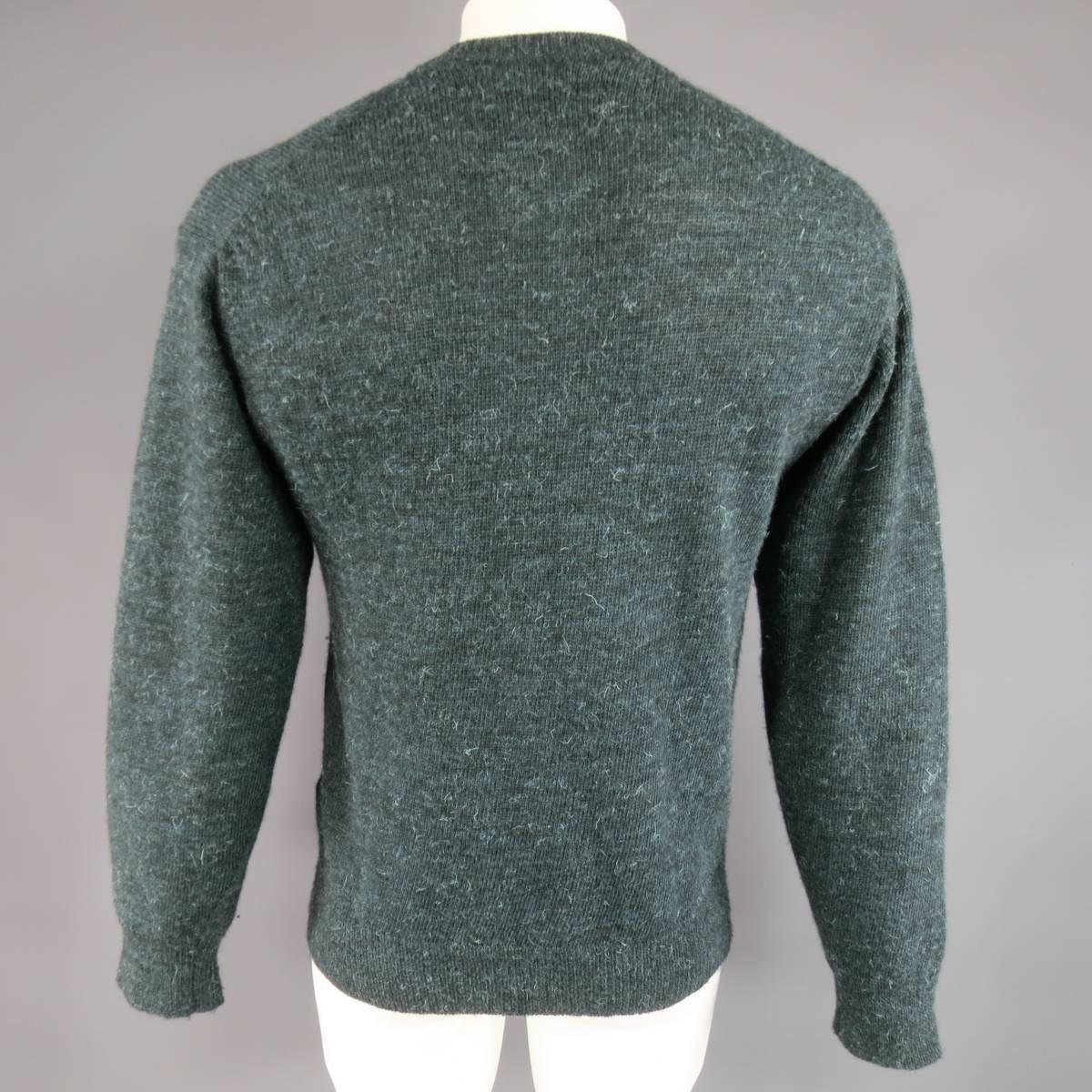Men's COMME des GARCONS Size M Heather Forest Green Wool Front Seam Pullover In Excellent Condition In San Francisco, CA