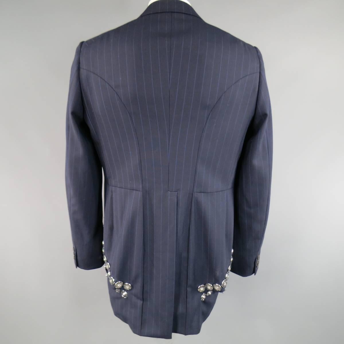 COMME des GARCONS 42 Navy Pinstripe Wool Snap Embellished Cutout Sport Coat 3