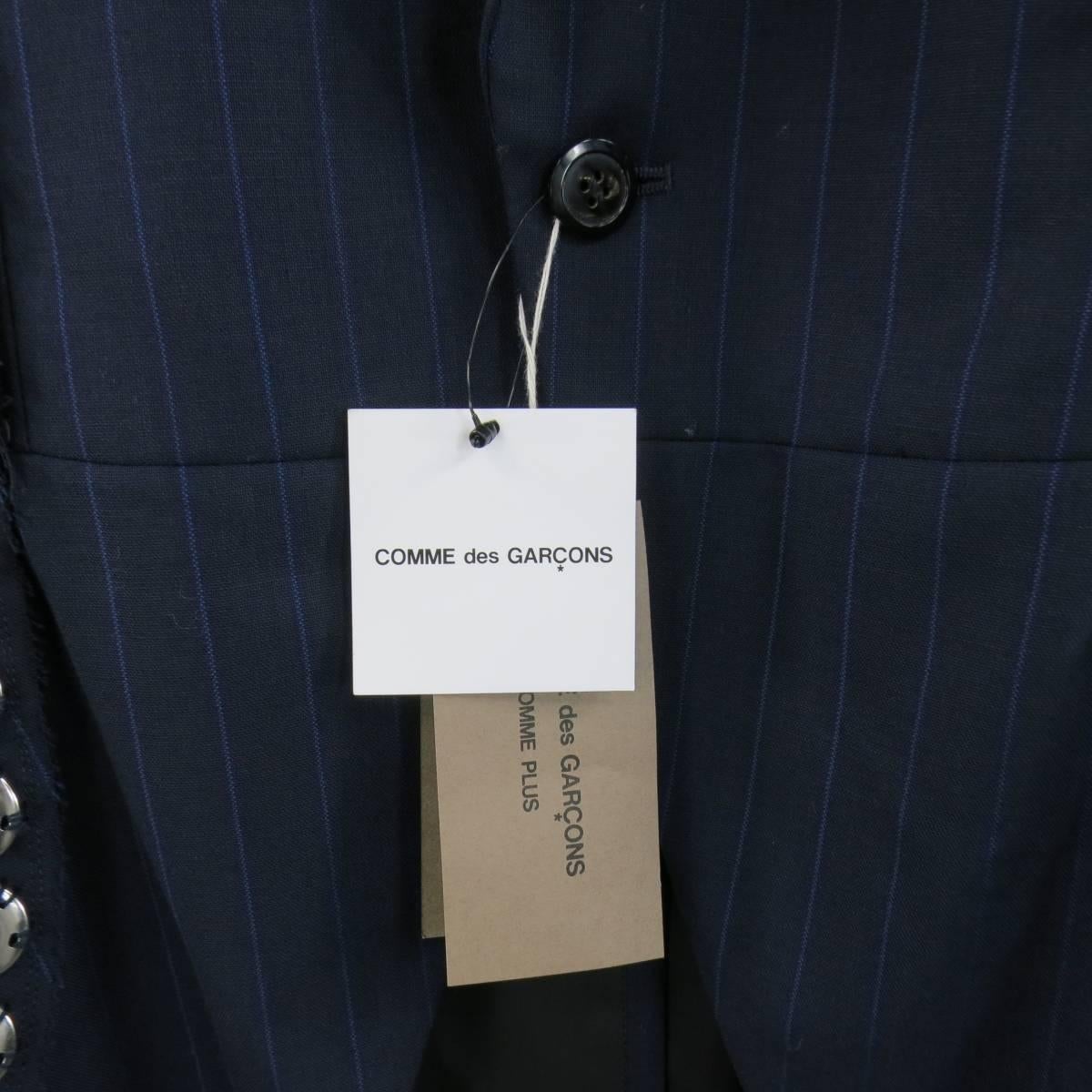 COMME des GARCONS 42 Navy Pinstripe Wool Snap Embellished Cutout Sport Coat 4