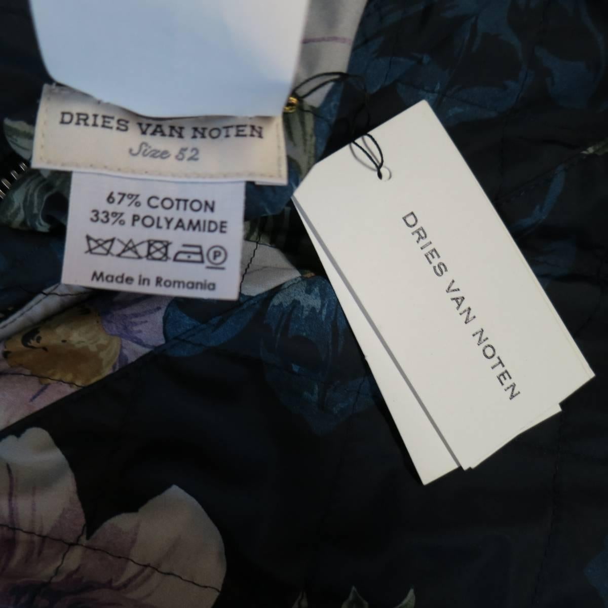 Men's DRIES VAN NOTEN 42 Navy Quilted Floral Print Reversible Bomber Jacket 1