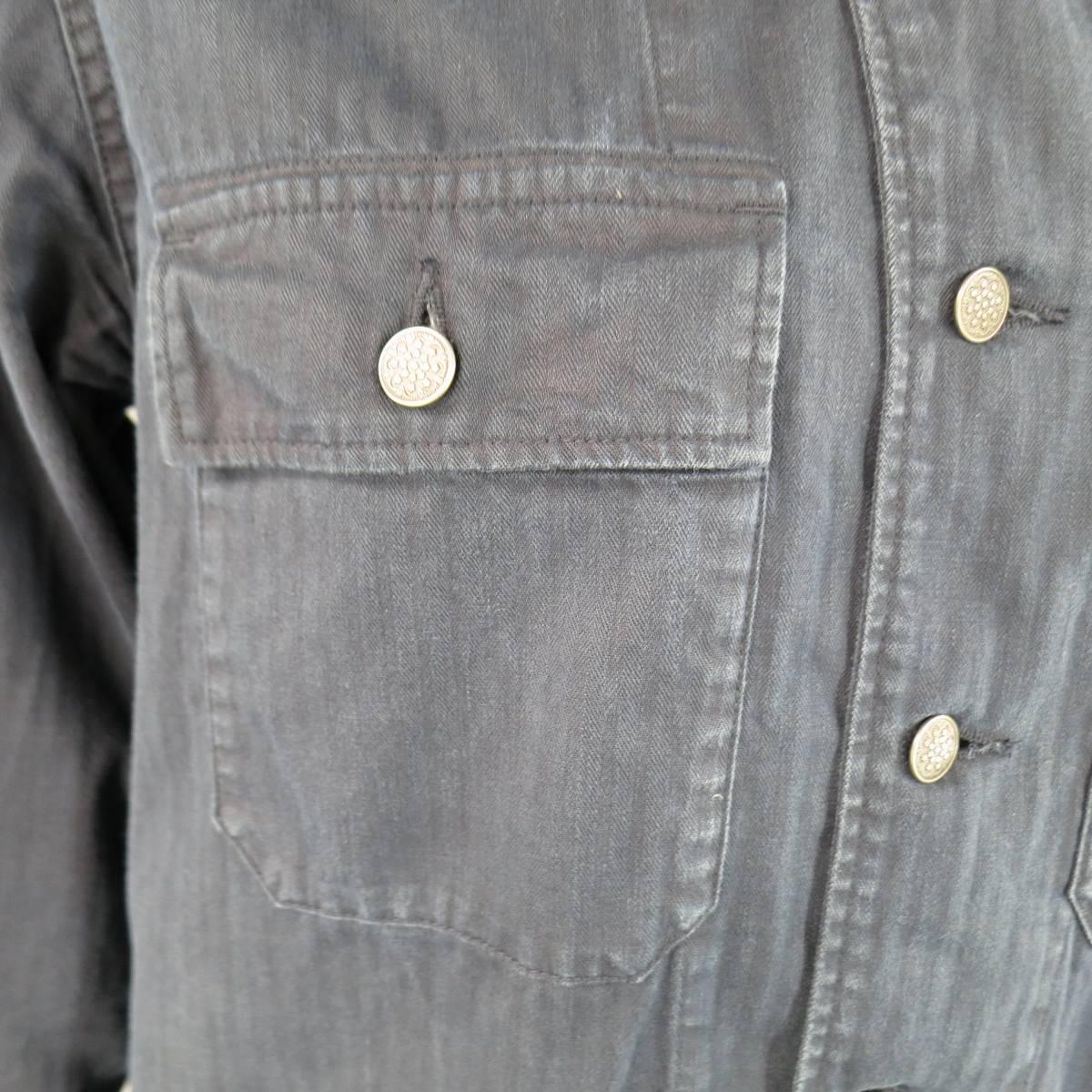 Gray Men's VISVIM 44 Navy Striped Cotton Travail Coverall Work Style Jacket
