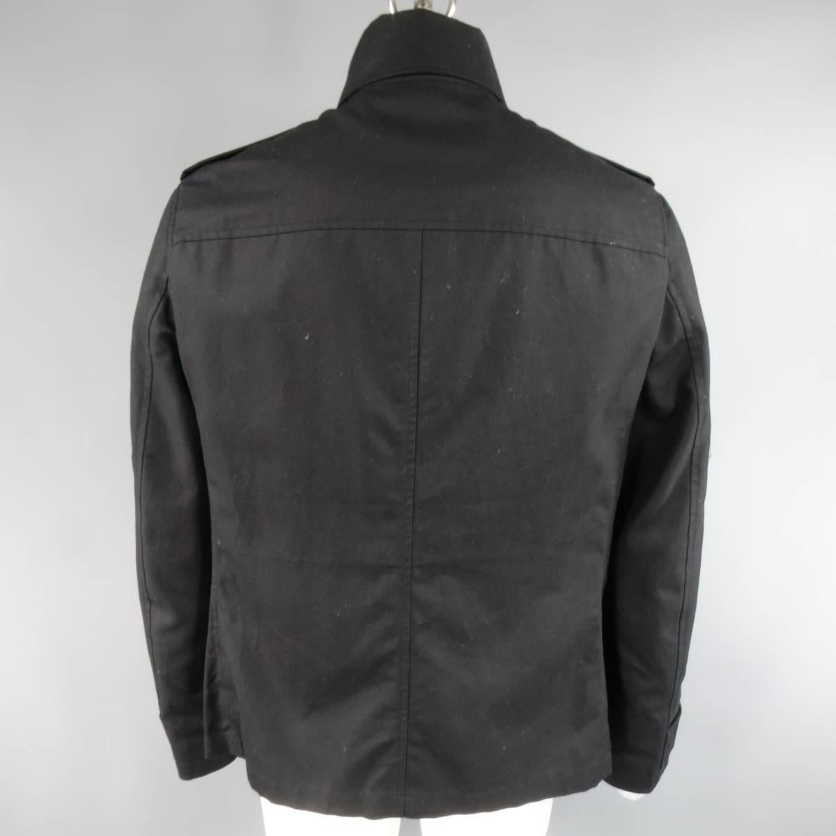 JOHN VARVATOS 44 Black Cotton Double Breasted Brass Buttons Military Jacket In New Condition In San Francisco, CA