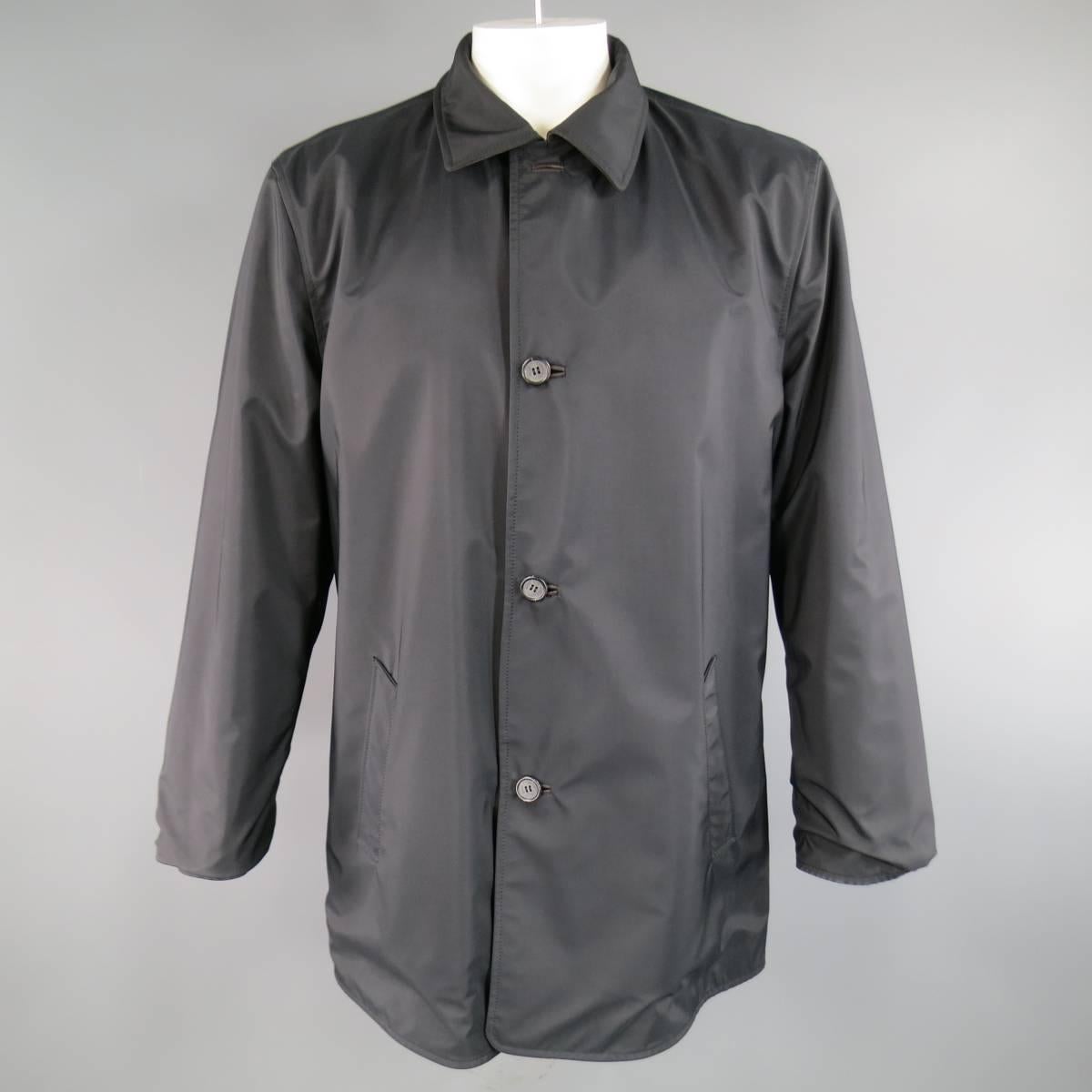 Men's ERMENEGILDO ZEGNA 42 Brown Leather & Black Polyester Blend Reversible Coat 1