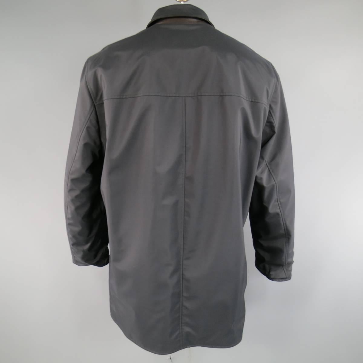 Men's ERMENEGILDO ZEGNA 42 Brown Leather & Black Polyester Blend Reversible Coat 4