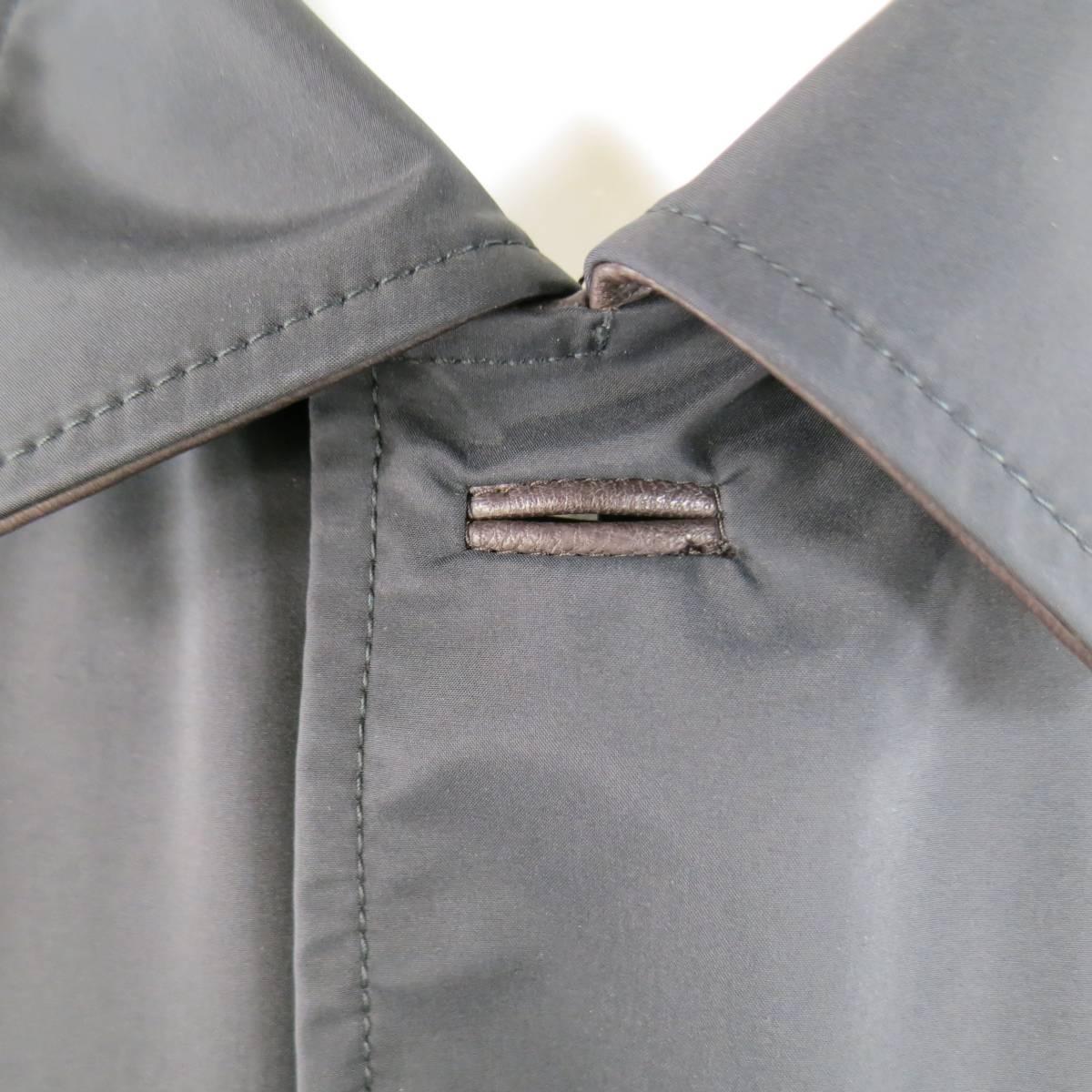 Men's ERMENEGILDO ZEGNA 42 Brown Leather & Black Polyester Blend Reversible Coat 2