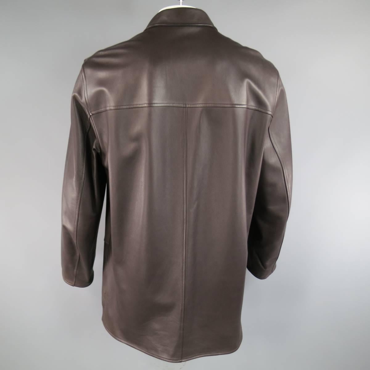 Men's ERMENEGILDO ZEGNA 42 Brown Leather & Black Polyester Blend Reversible Coat In Excellent Condition In San Francisco, CA