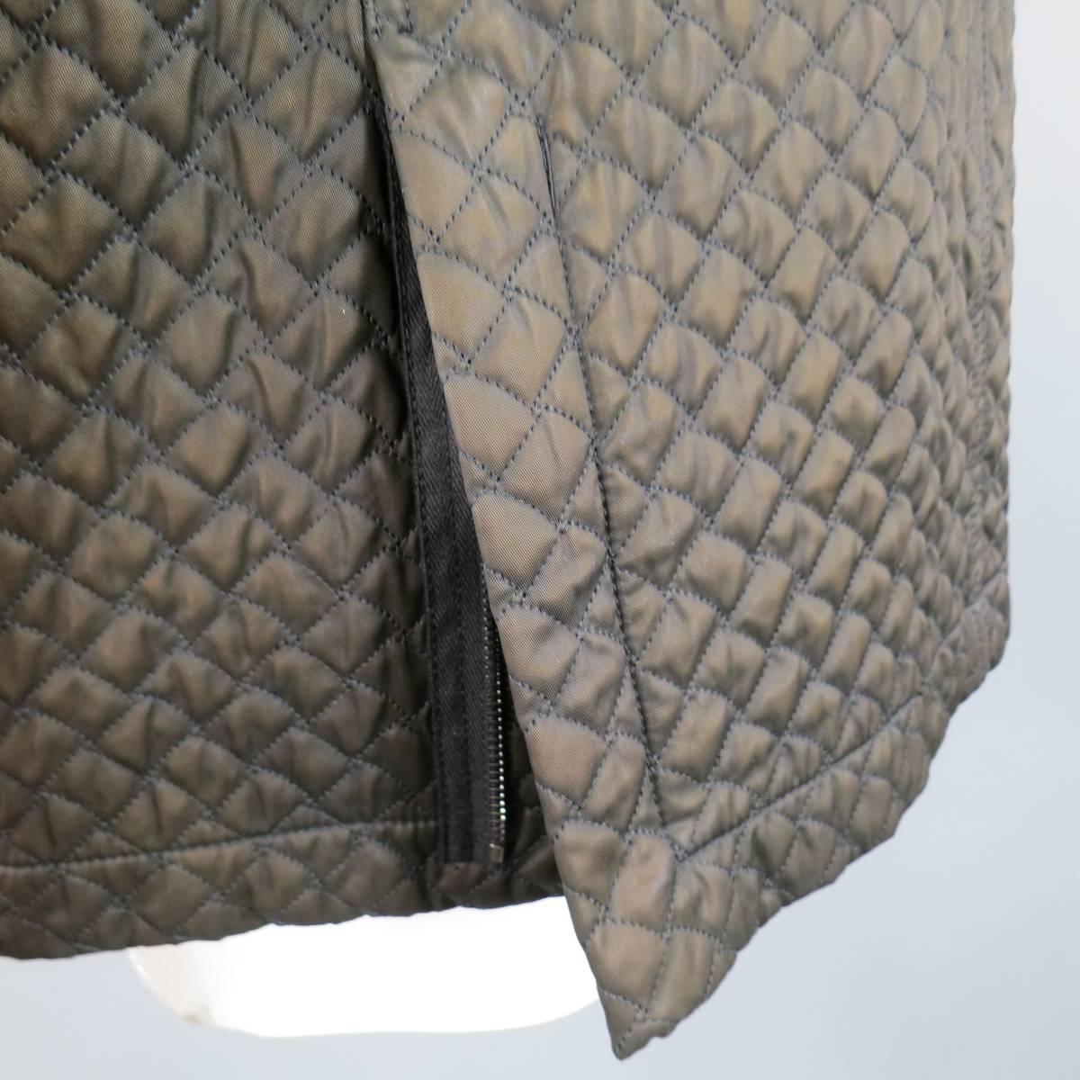 Men's BOTTEGA VENETA 44 Olive Brown Quilted Nylon Leather Piping High Collar Jacket