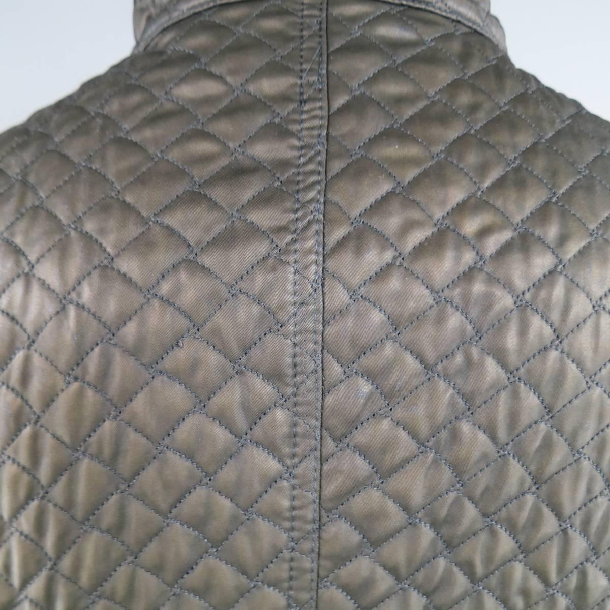 BOTTEGA VENETA 44 Olive Brown Quilted Nylon Leather Piping High Collar Jacket 2