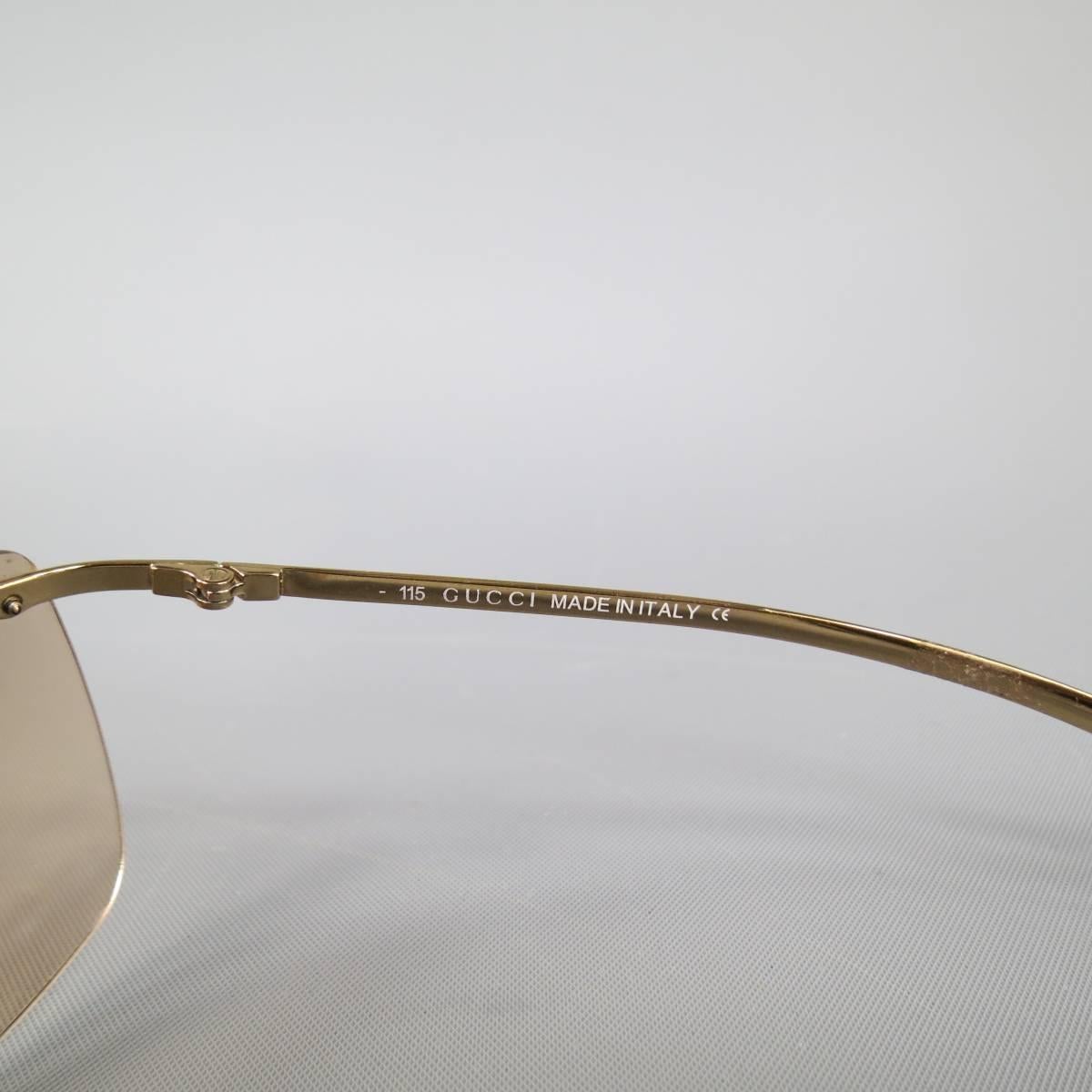 Brown GUCCI 1719 Gold Tone Metal Rose Gold Gradient Shield Sunglasses