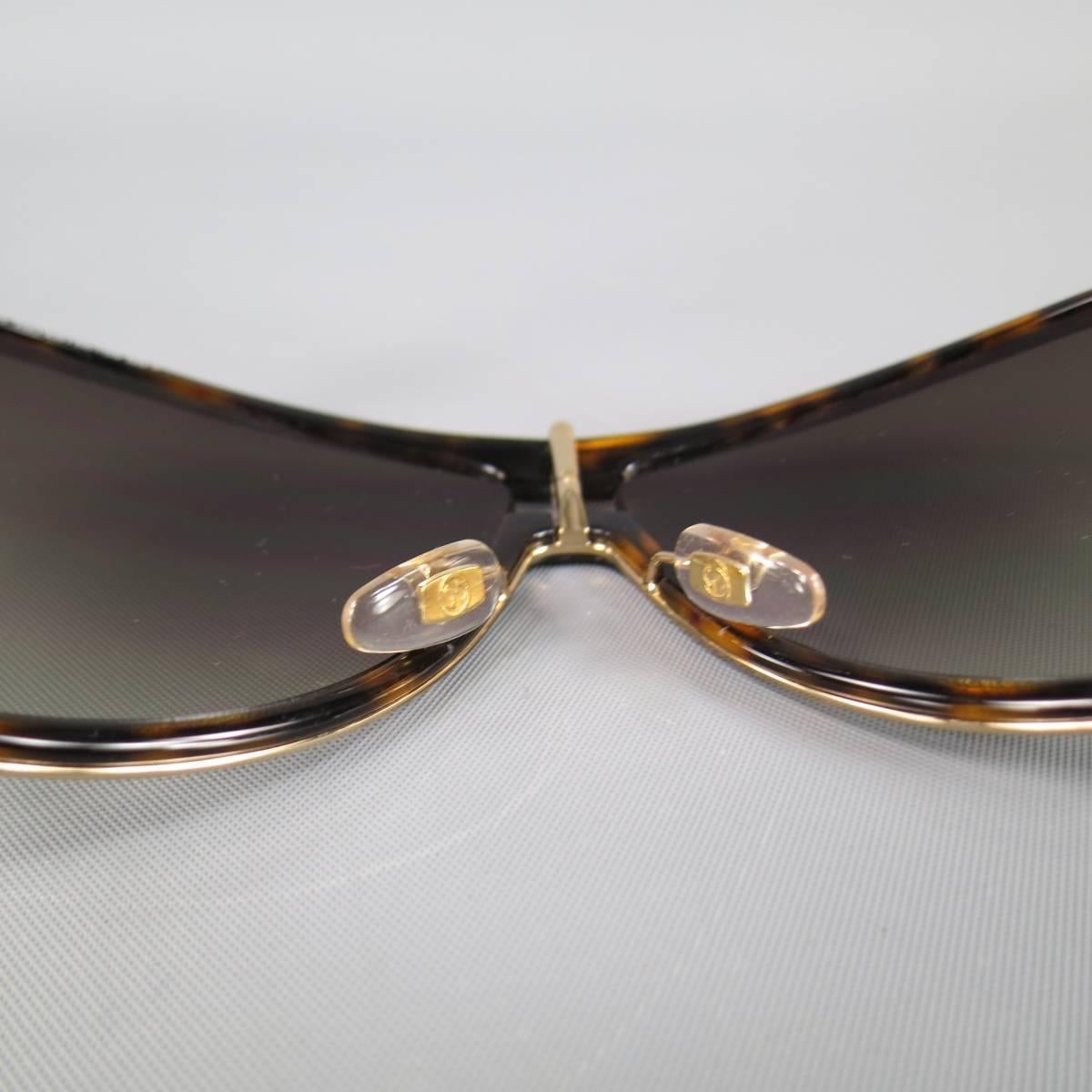 GUCCI Brown Tortoise Shell & Gold Tone Metal Aviator Sunglasses 1