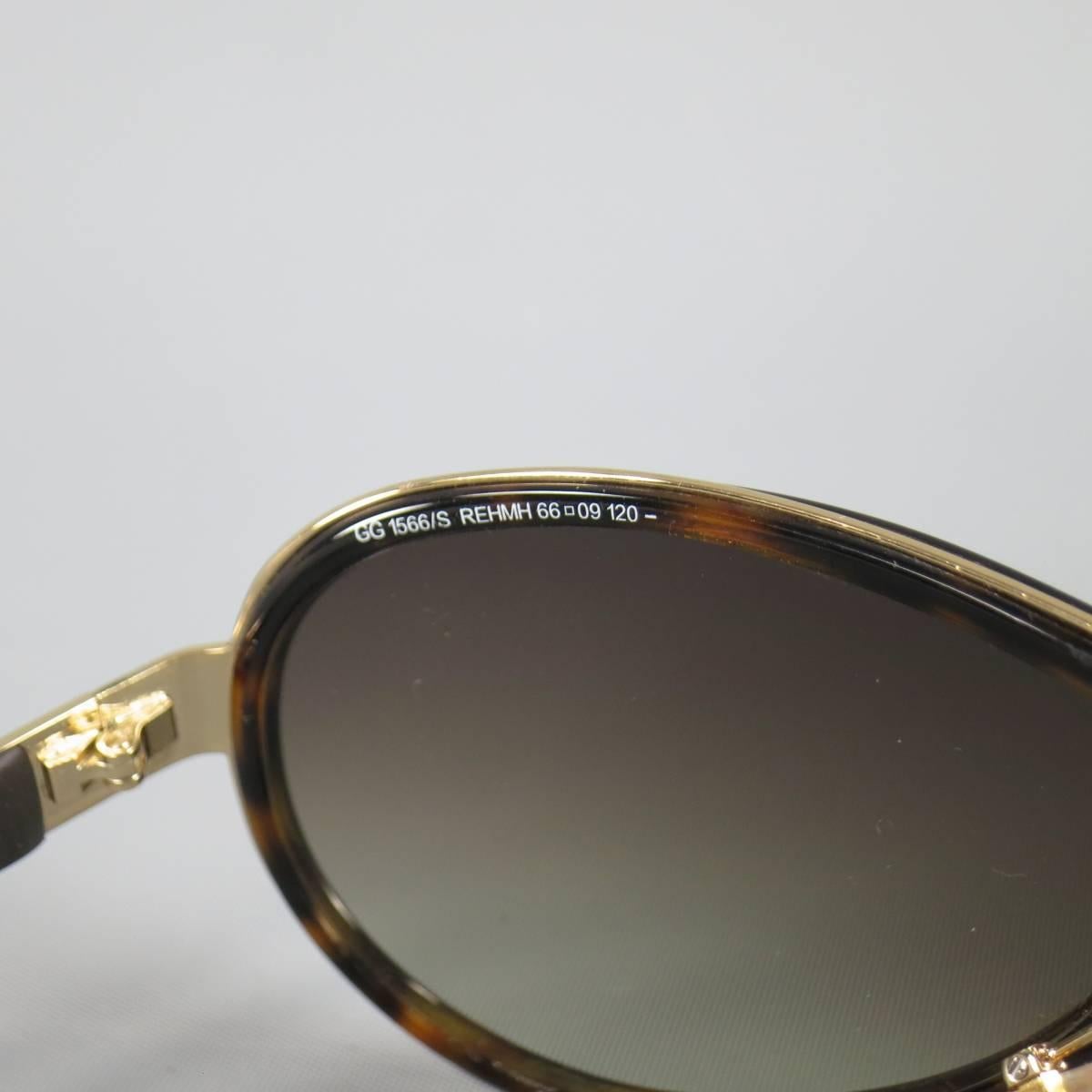 GUCCI Brown Tortoise Shell & Gold Tone Metal Aviator Sunglasses In Good Condition In San Francisco, CA