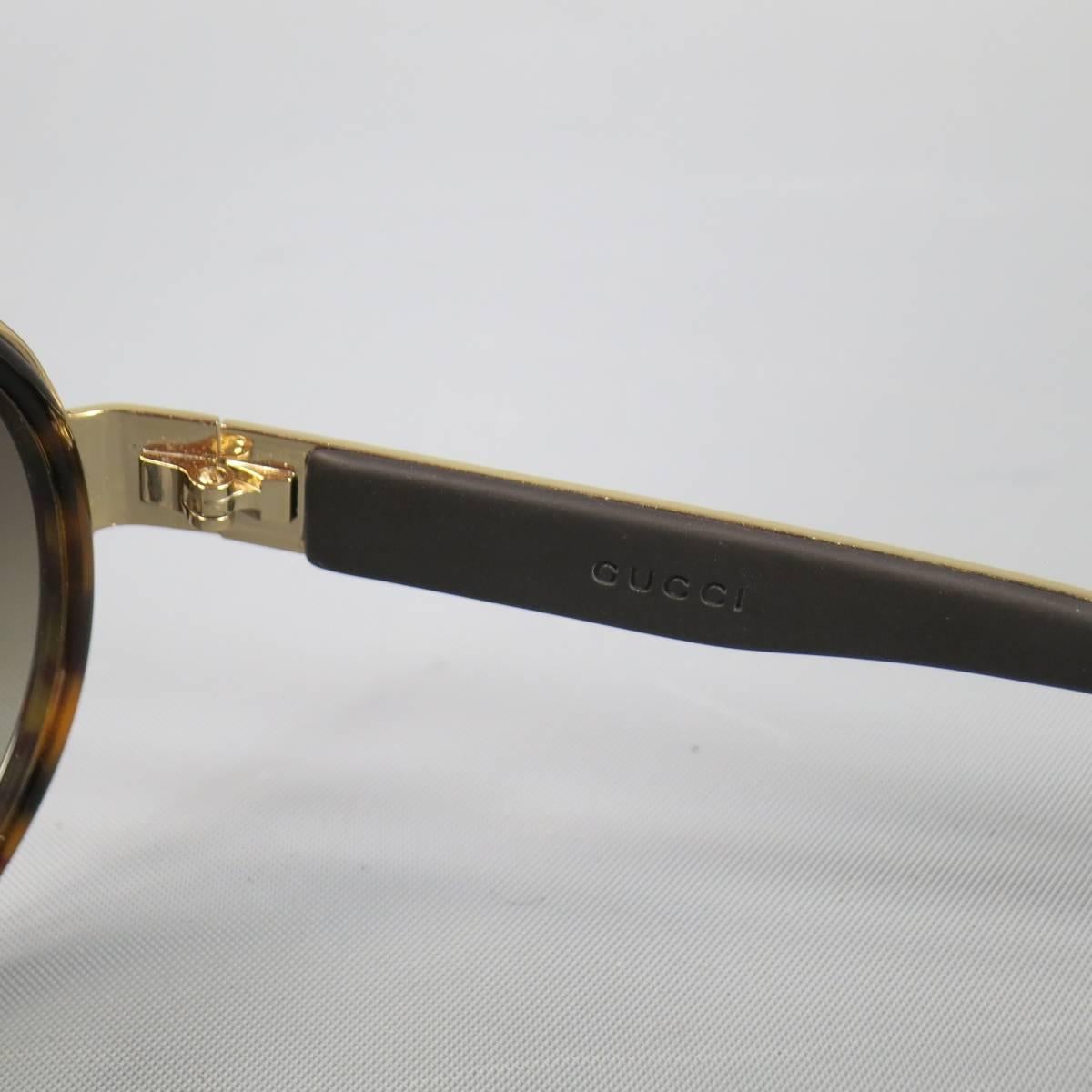 GUCCI Brown Tortoise Shell & Gold Tone Metal Aviator Sunglasses 3