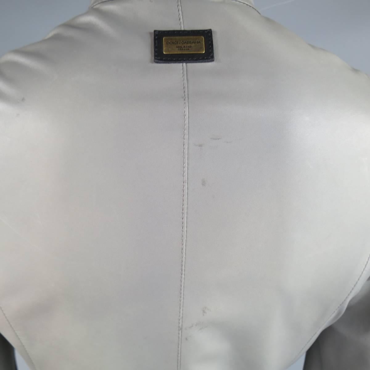 Men's DOLCE & GABBANA 38 Light Gray Leather Hidden Placket Moto Jacket 2
