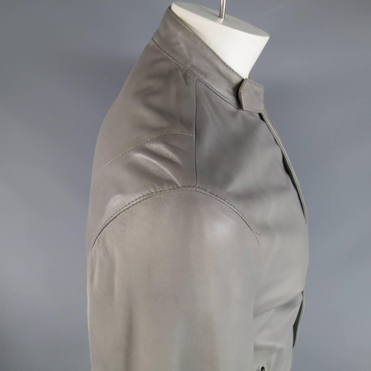 Men's DOLCE & GABBANA 38 Light Gray Leather Hidden Placket Moto Jacket In Fair Condition In San Francisco, CA